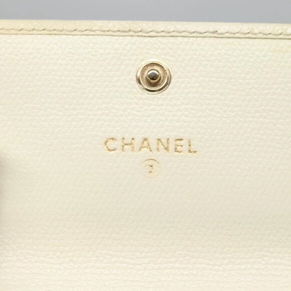 CHANEL Bifold Wallet Leather White Gold CC Auth - Picture 13 of 16